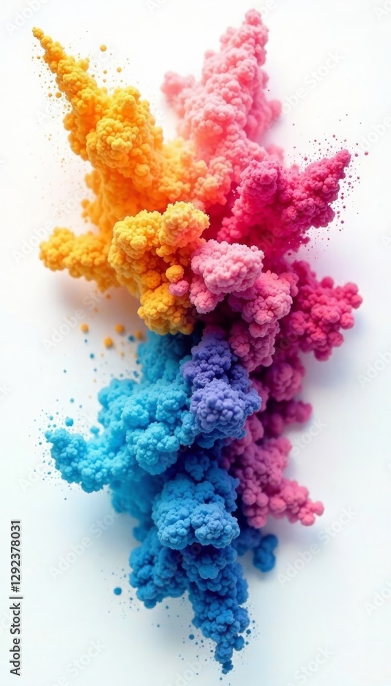 Fototapeta premium Multi-hued powder cloud burst, clean white background, dye, abstract, cyan