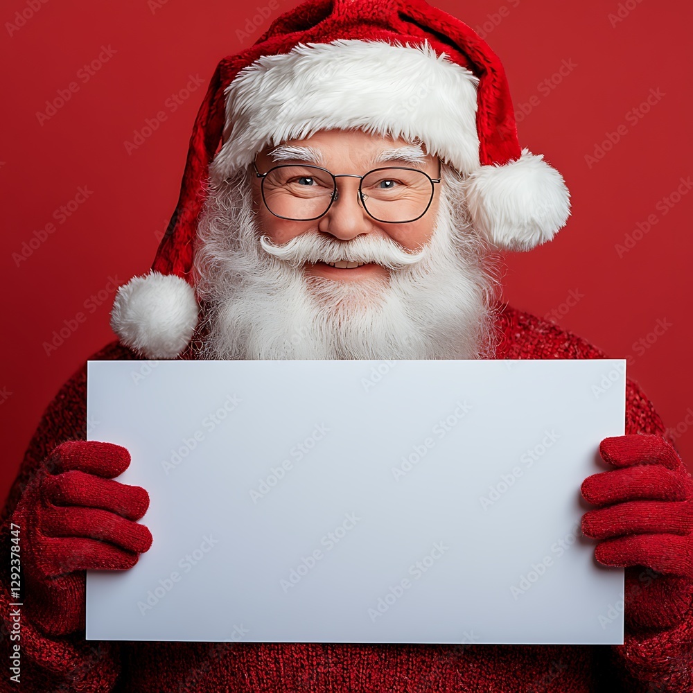 Cheerful Santa Claus presenting a blank sign with a festive backdrop
Cheerful Santa Claus presenting a blank sign with a festive backdrop