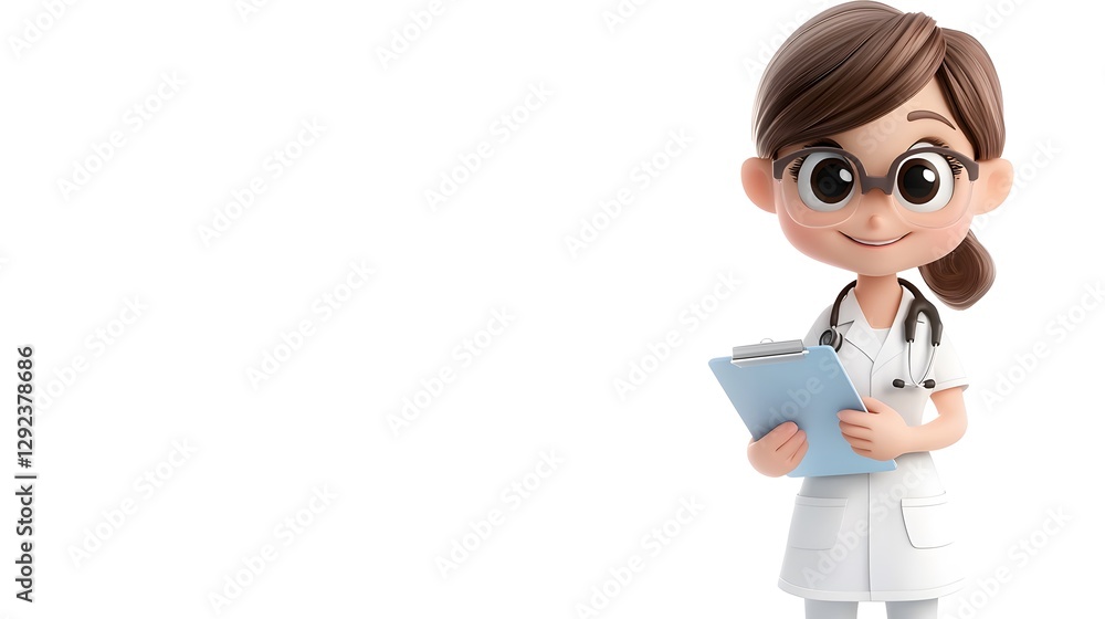 Vibrant cartoon nurse holding clipboard in a cheerful setting Vibrant cartoon nurse holding clipboard in a cheerful setting