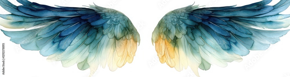 Obraz premium Turquoise Green Violet Angelic Wings with Beautiful Gradient and Elegant Feather Details