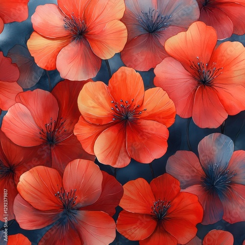 Wallpaper Mural Red Poppy Watercolor Floral Pattern Seamless Design for Textile and Decor Torontodigital.ca