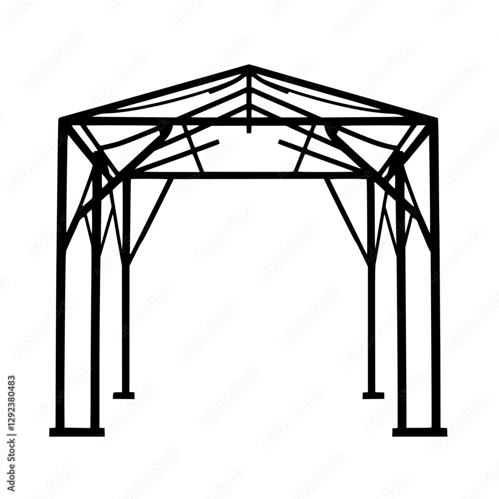Obraz premium Black and white minimalist metal garden structure silhouette, featuring a geometric design, and providing a sense of architectural structure.