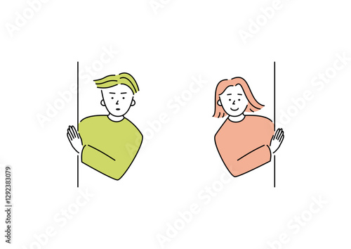 陰から見守る大人たちのイラスト_1