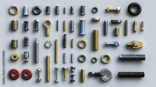 Old screw and nail heads, steel metal bolts, rusty rivets hardware. Round and hexagon copper or brass caps top view isolated on transparent background. Realistic 3d vector illustration, icons set photo