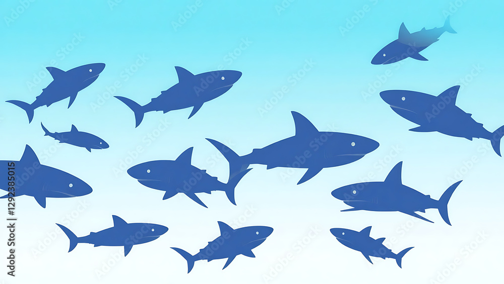 Obraz premium Sharks and Marine Life: Vector Art Illustration of Aquatic Animals in Ocean Ecosystem