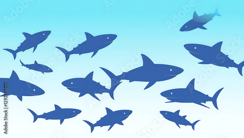Sharks and Marine Life: Vector Art Illustration of Aquatic Animals in Ocean Ecosystem