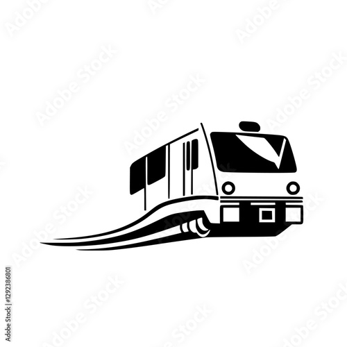 Streamlined Monochromatic Train: Illustration of a black and white train speeding on white background.