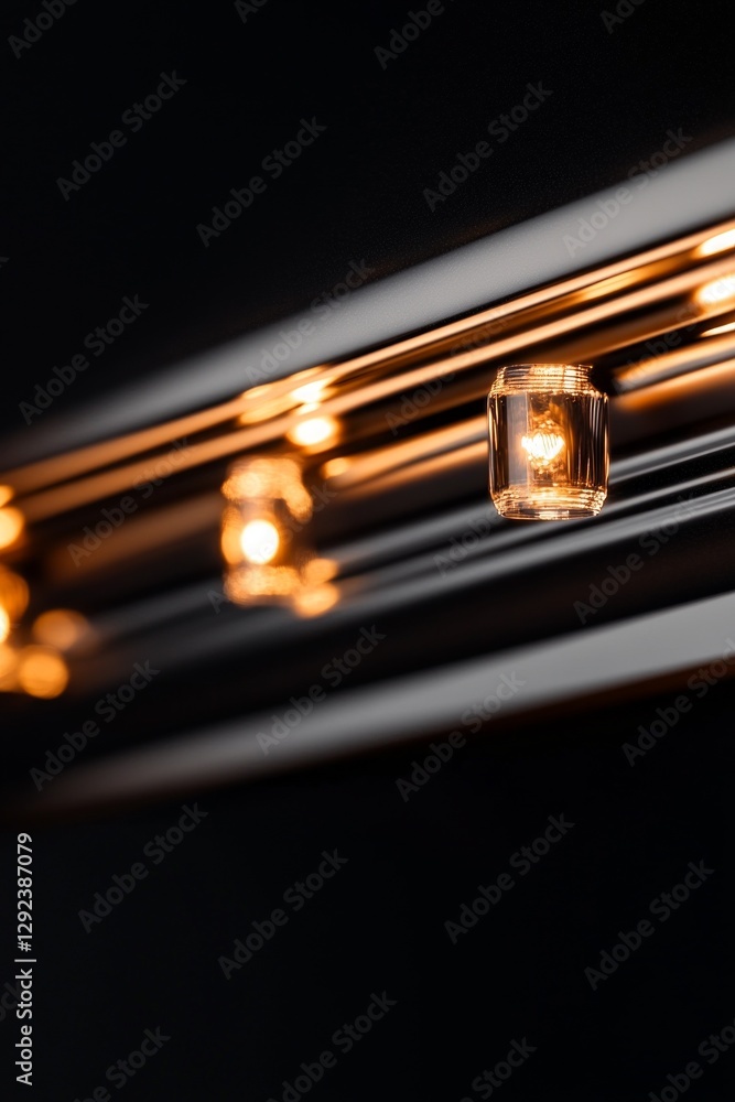 Naklejka premium Close-up of warm-toned lights illuminating a dark background.