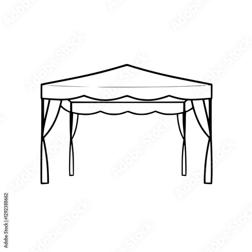 Simple, elegant, architectural line drawing of a wedding canopy in a minimalist black-and-white style.
