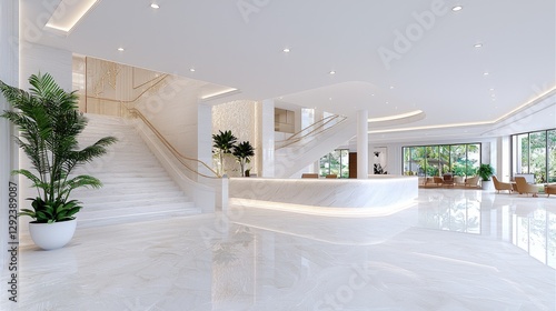 Modern hotel lobby, marble design, spacious photo