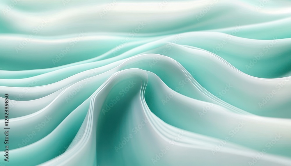 Obraz premium Mint Green White Soft Waves Abstract Minimalistic Composition
