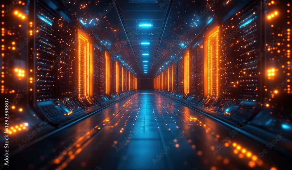 Futuristic Server Room Cyberpunk Data Center 3D Rendering Technology Futuristic Server Room Cyberpunk Data Center 3D Rendering Technology