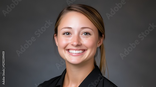 Wallpaper Mural Smiling Young Woman in Black Shirt Studio Portrait Torontodigital.ca