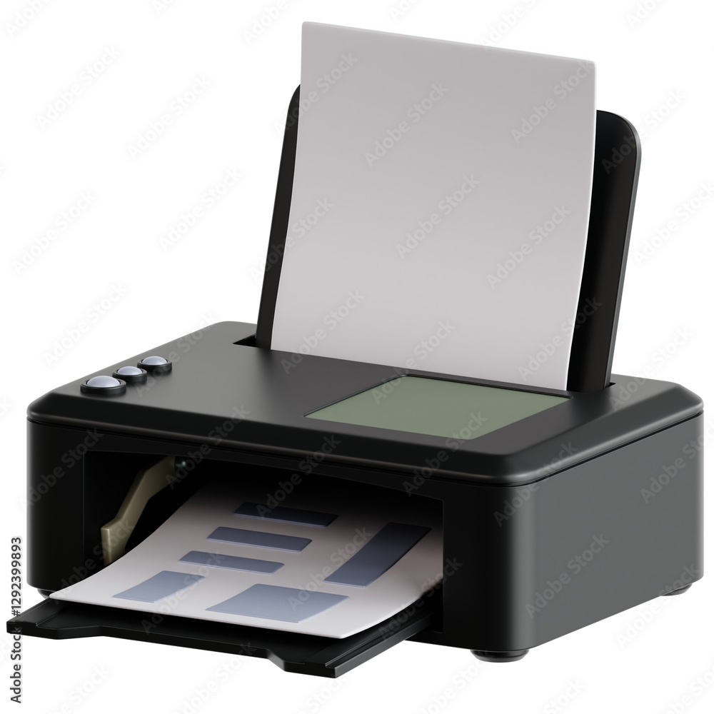 3D illustration of Printer. A detailed 3D icon representing computer peripherals. The design includes sleek lines, vibrant colors, and realistic textures. 3D Icon. Computer Setup. 3D illustration of Printer. A detailed 3D icon representing computer peripherals. The design includes sleek lines, vibrant colors, and realistic textures. 3D Icon. Computer Setup.