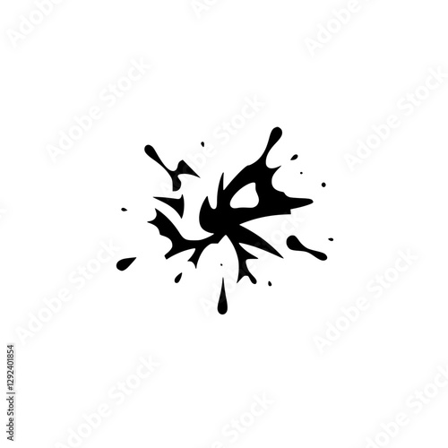 Black ink Splatter on White, Minimalist Geometric Abstract Composition.
