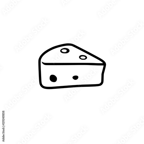 A white background graphic, a hand-drawn line art image of a cheese wedge on a white backdrop.