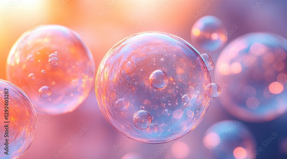 Transparent Bubbles Rising in Watercolor Background with Soft Natural Light Transparent Bubbles Rising in Watercolor Background with Soft Natural Light