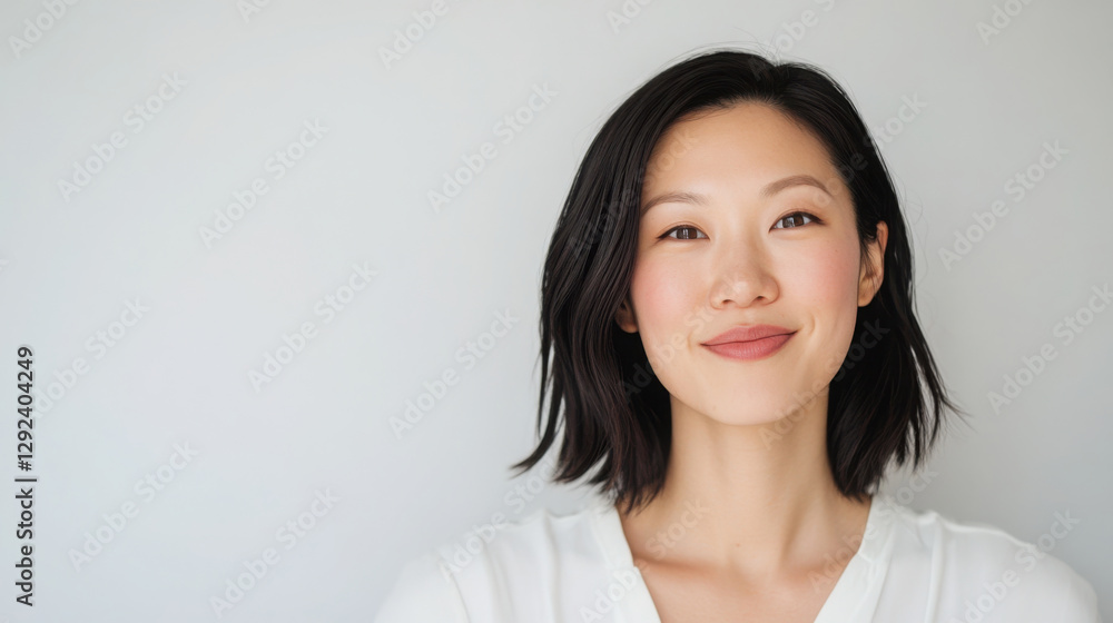 Beauty routine concept: asian model applying makeup for natural glow Beauty routine concept: asian model applying makeup for natural glow