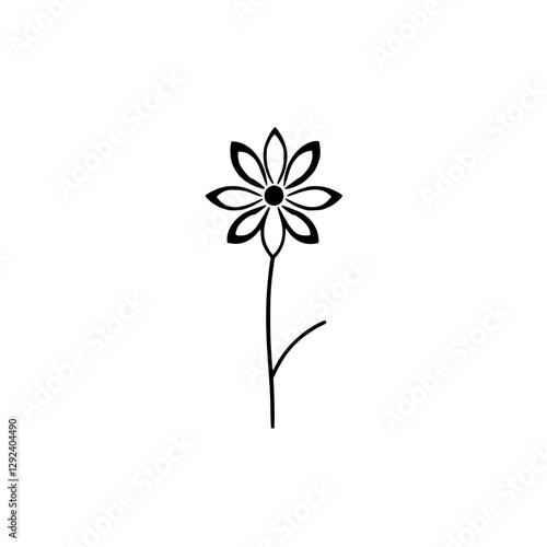 A minimalist illustration of a black and white flower against a white background, showcasing a clean and modern aesthetic.