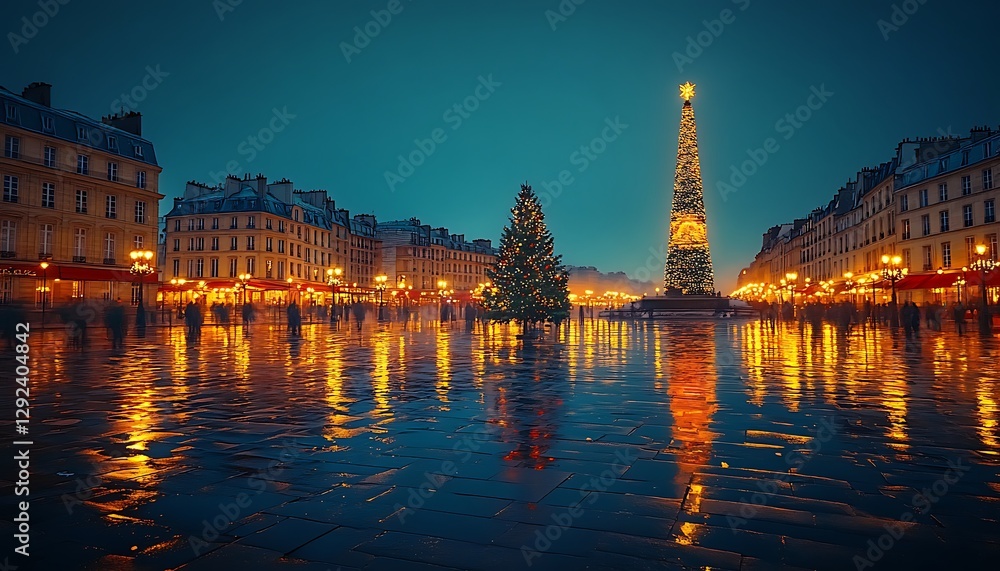 Fototapeta premium Parisian Christmas Square at Night