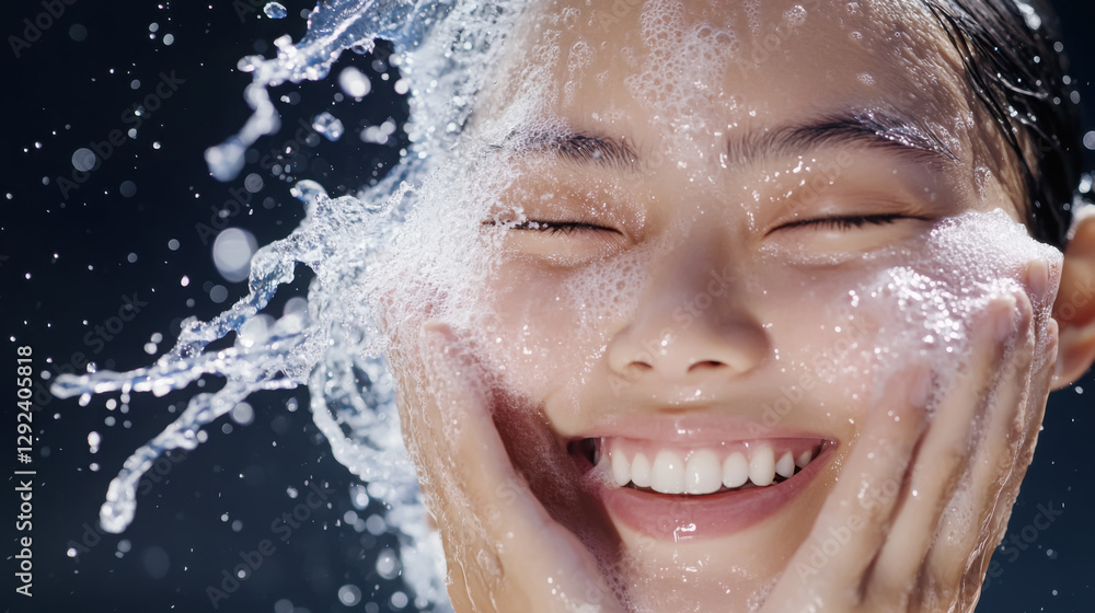 Refreshing skincare ritual with joyful face wash and splash Refreshing skincare ritual with joyful face wash and splash