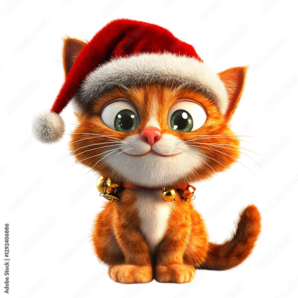 A Jolly 3D Cartoon Cat Wearing a Santa Hat Holding a Christmas Ball Isolated on Transparent Background A Jolly 3D Cartoon Cat Wearing a Santa Hat Holding a Christmas Ball Isolated on Transparent Background