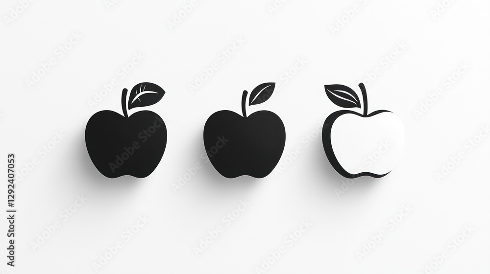 Fototapeta premium Three apples icons illustration in row on white background used for food concept