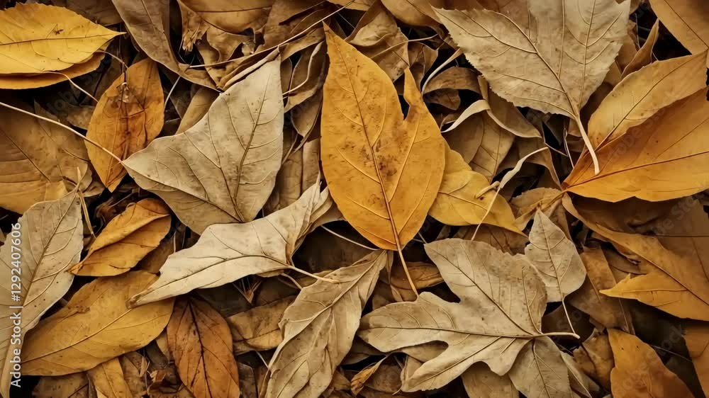 Pile of Autumn Leaves in Various Brown and Yellow Tones on Forest Floor Close Up Texture Background with Golden Sunlight and Soft Lighting Pile of Autumn Leaves in Various Brown and Yellow Tones on Forest Floor Close Up Texture Background with Golden Sunlight and Soft Lighting