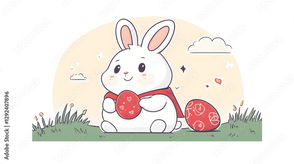 Obraz premium Heroic easter bunny saves the day with magic dreamland illustration whimsical front view adventure