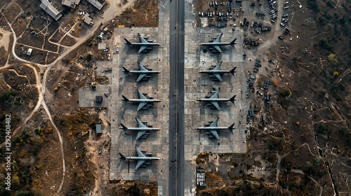 Aerial photography of military aircraft operations at high-altitude airbase