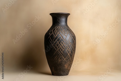 Handcrafted Decorative Vase with Intricate Patterns on a Soft Beige Background