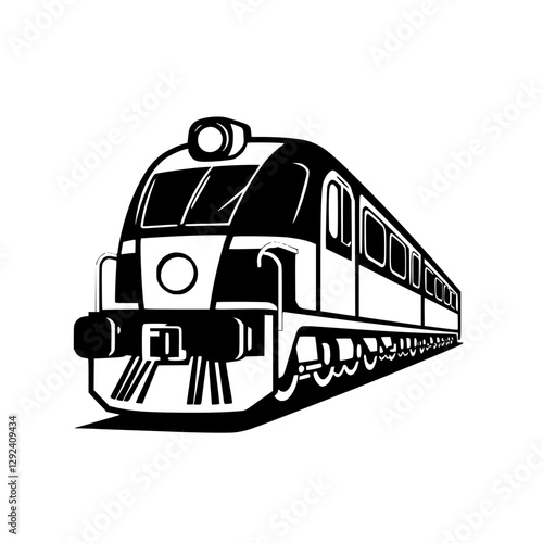 Black and White Illustration of a Train Locomotive.