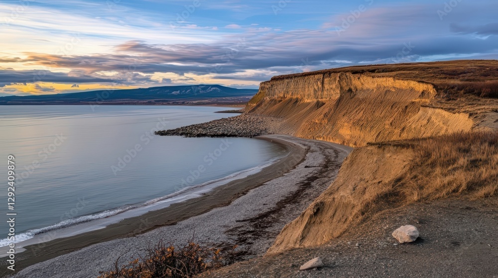 Serene Coastal Landscape at Dawn with Cliffs and Calm Waters Serene Coastal Landscape at Dawn with Cliffs and Calm Waters