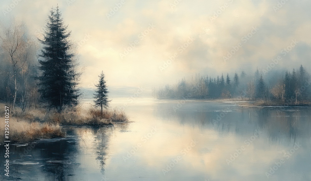 Serene Impressionist Landscape Painting with Soft Pastel Colors and Abstract Trees Serene Impressionist Landscape Painting with Soft Pastel Colors and Abstract Trees