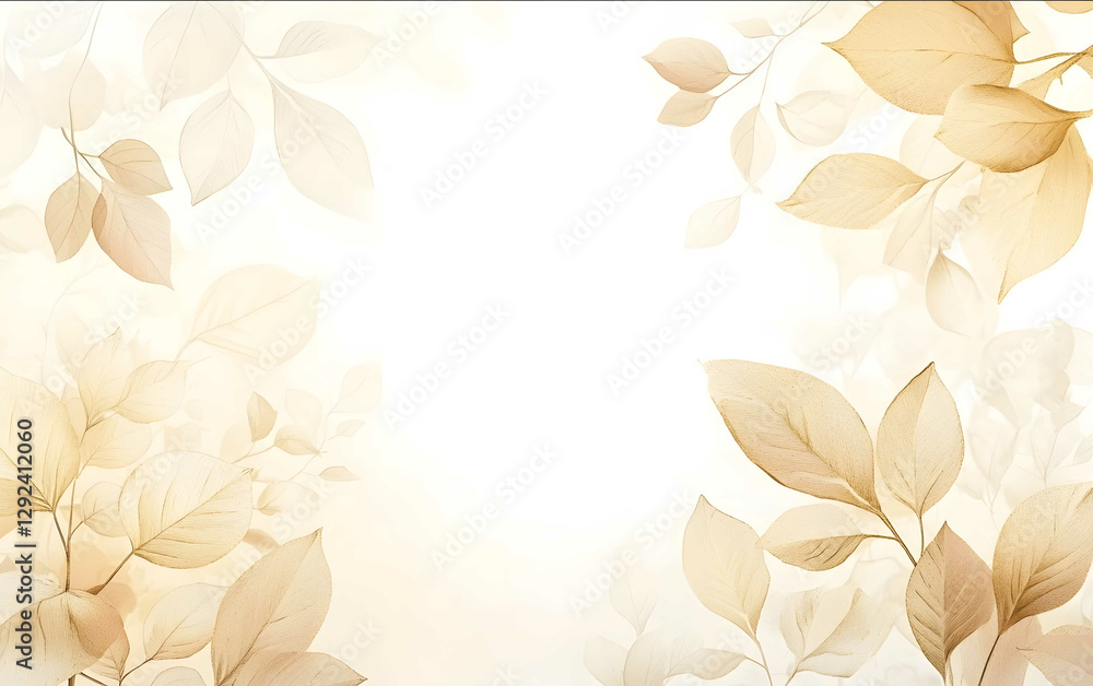 A golden gradient background with leaves on the right side white space in center of composition high resolution high detail digital art vector design light gold co A golden gradient background with leaves on the right side white space in center of composition high resolution high detail digital art vector design light gold co