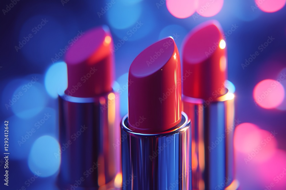 Pink lipsticks in neon glow, studio shot Pink lipsticks in neon glow, studio shot