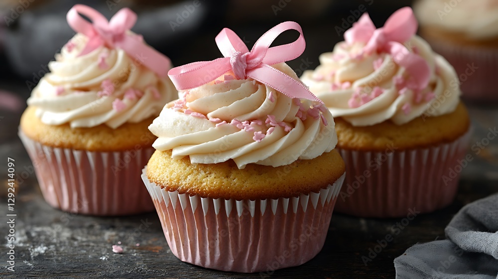 Pink bow cupcakes, bakery, dessert Pink bow cupcakes, bakery, dessert