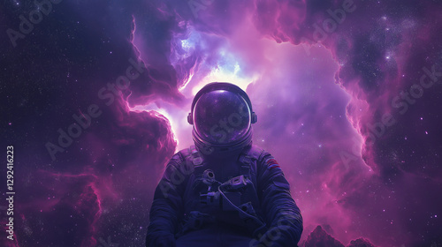 Astronaut Exploring Colorful Outer Space Nebula

