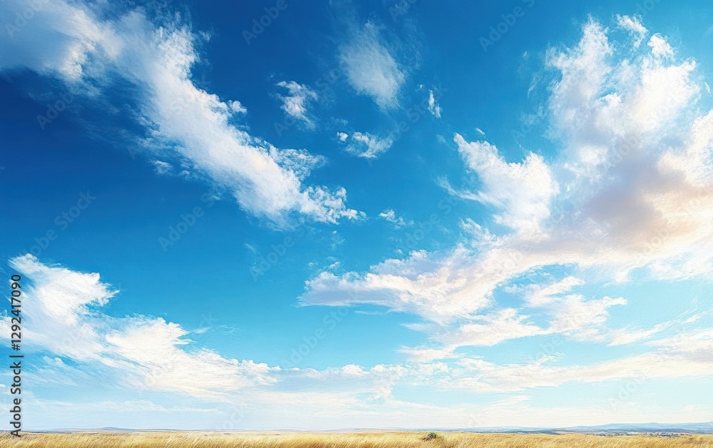 Serene Blue Sky and Gentle Clouds in Impressionist Style Serene Blue Sky and Gentle Clouds in Impressionist Style