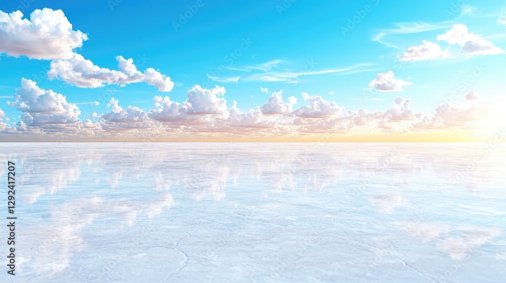 Calm salt flat sunset reflection landscape Calm salt flat sunset reflection landscape