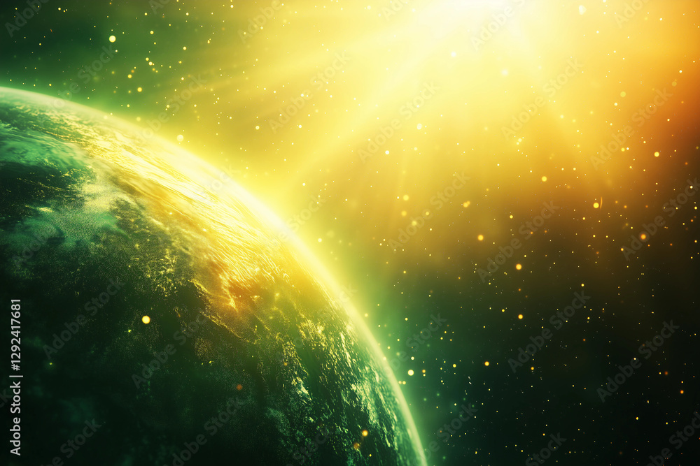 Obraz premium Planet with Bright Sunlight in Space Background 