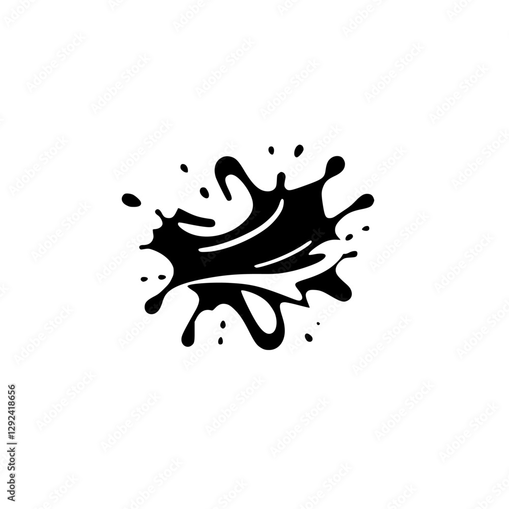 Obraz premium Abstract, symmetrical black splash art on white background, simplistic, minimalist, monochromatic, vector design.