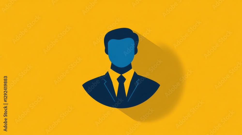Professional Businessman Icon in Suit with Blue Face on Yellow Background for Abstract Design Purposes Professional Businessman Icon in Suit with Blue Face on Yellow Background for Abstract Design Purposes