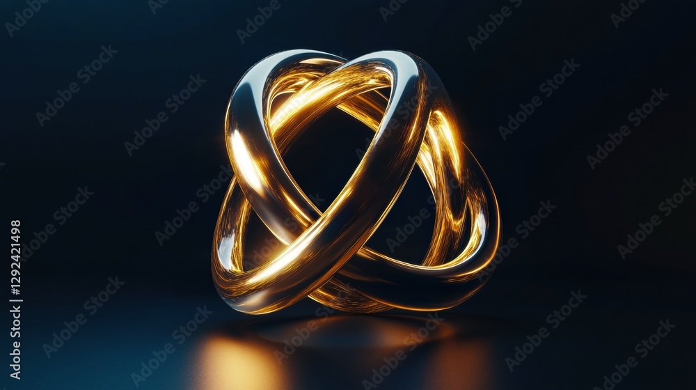 Abstract representation of agreement and business trust featuring interconnected golden loops in a dark setting. Generative AI Abstract representation of agreement and business trust featuring interconnected golden loops in a dark setting. Generative AI