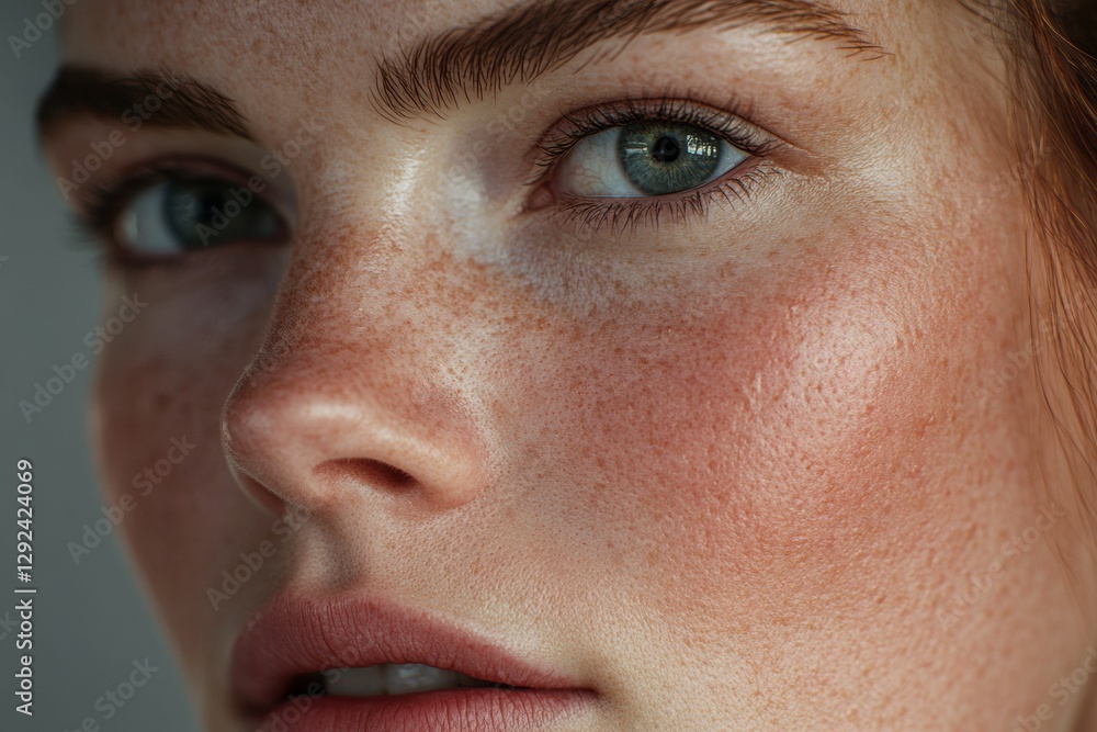 Close up portrait showcasing the contrast between drawn lines and smooth texture on a womans face in a medical style setting. Generative AI Close up portrait showcasing the contrast between drawn lines and smooth texture on a womans face in a medical style setting. Generative AI