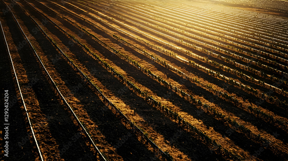 Fototapeta premium Spring Agricultural Landscape of Plowed Farmland Under a Blue Sky