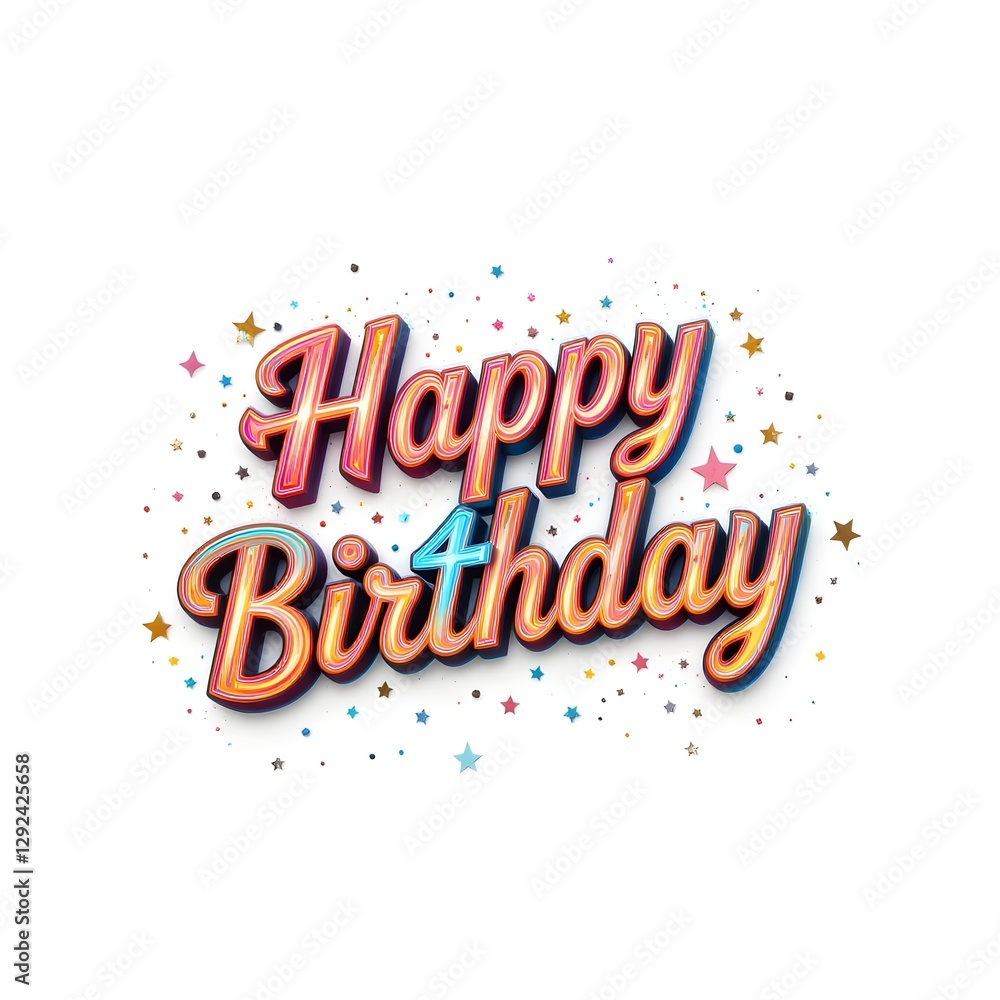 Fototapeta premium Happy Birthday Text Card with Balloons | Colorful Birthday Greeting Card | Celebration Invitation | Festive Party Decor | Birthday Wishes Design | Stock Photo | High-Quality Image | Isolated on White