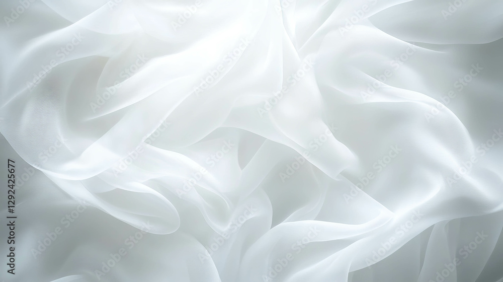 Fototapeta premium Elegant flowing white fabric background with soft gray hues for design projects