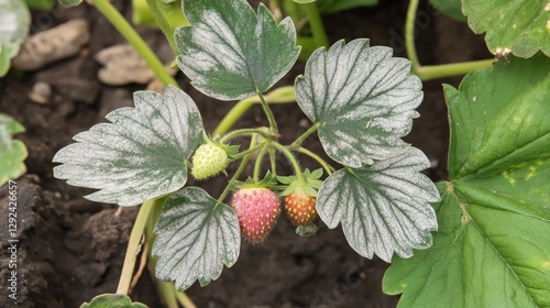 Strawberry plant suffering from powdery mildew infection