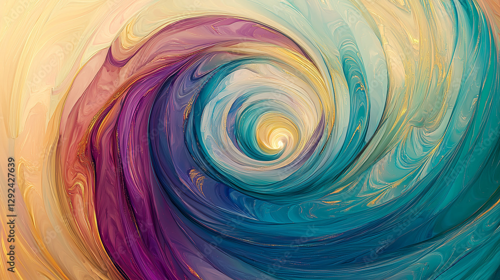 Fototapeta premium A radiant digital whirlpool with glowing loops and shimmering hues of teal, magenta, and gold
